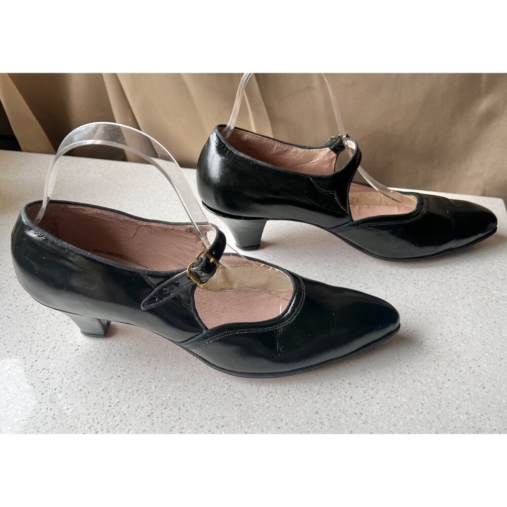 Womens Black Leather Flamenco Shoes With Strap & Low Heel Size 6 - Picture 2 of 14